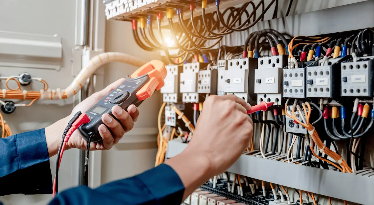 Electricista profesional instalando panel electrico con llaves termomagneticas Lima